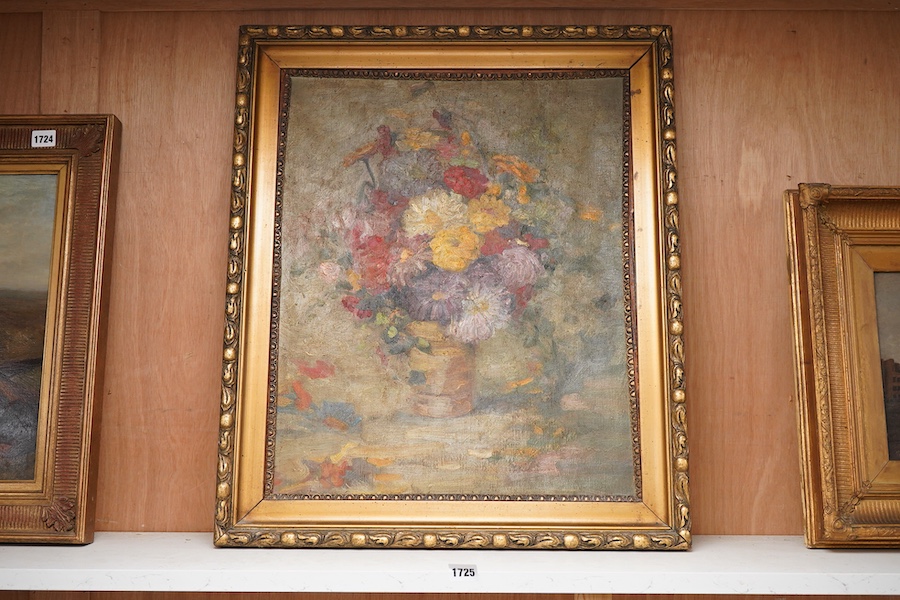Continental School, 20th century, Still life of flowers in a vase, unsigned, oil on canvas, 54 x 43cm